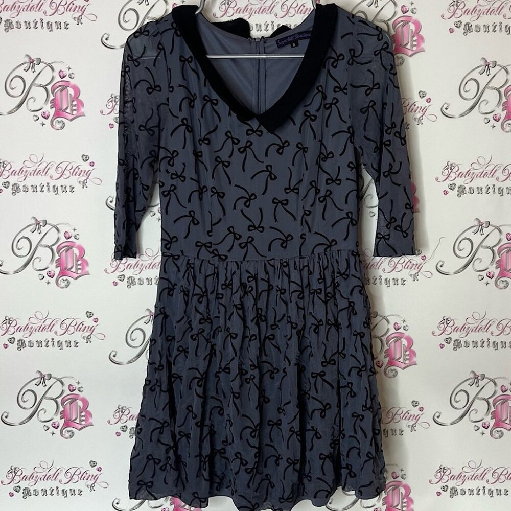 Sugarhill boutique dress bows ribbons collar 3D Charming Black and Gray Dress